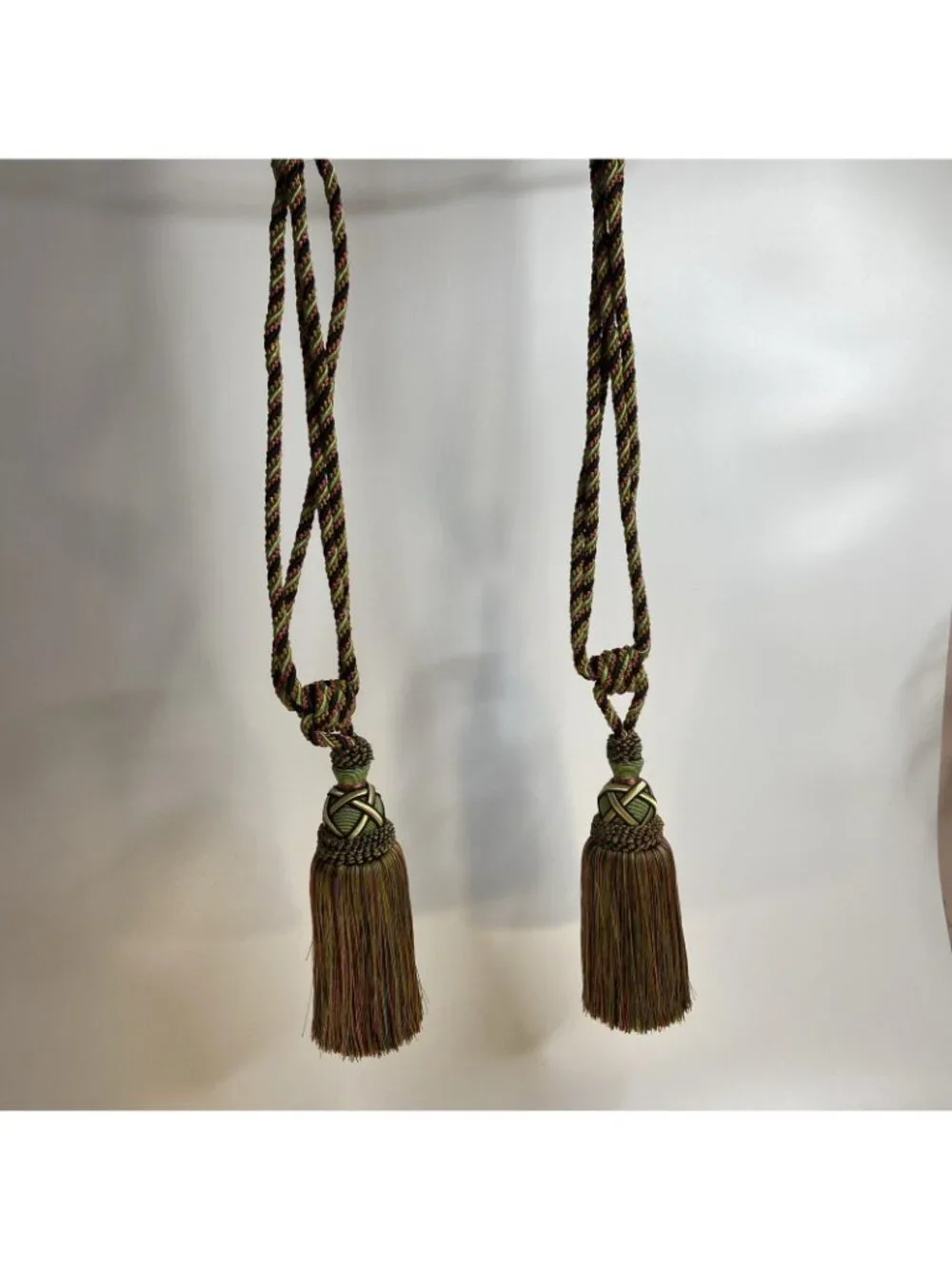 2 Large Luxury Curtain Tiebacks Braided Cord Tassel Fringe Multi Color Heavy30in